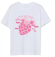 Koszulki i topy damskie - Bestseller A/S Dziewczęca NLFHASBERRY SS Short L TOP T-Shirt, White Alyssum/Print:PINK Cosmos, 158/164, White Alyssum/nadruk: pink Cosmos, 158/164 cm - miniaturka - grafika 1