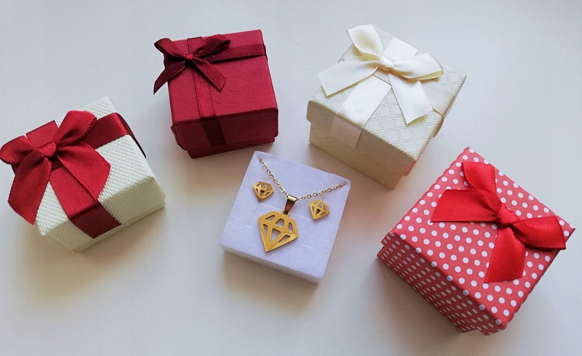 Naszyjnik + Kolczyki + Pudełko Diament Złota Stal