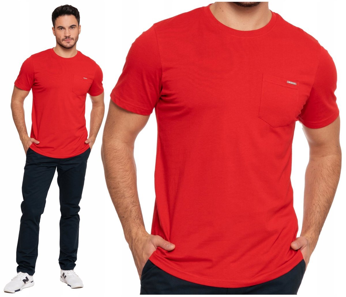 T-Shirt Męski Gładki Klasyczny Bawełniany Krótki Rękaw Kieszonka MORAJ 3XL