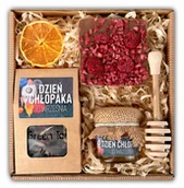 Zestawy upominkowe - Prezent na dzień chłopaka zestaw upominek box eko pudełko z herbatą, miodem i czekoladą - miniaturka - grafika 1