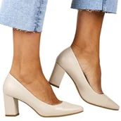 Czółenka - DAMSKIE CZÓŁENKA NA SŁUPKU SERGIO LEONE PB414 CIELISTE - miniaturka - grafika 1