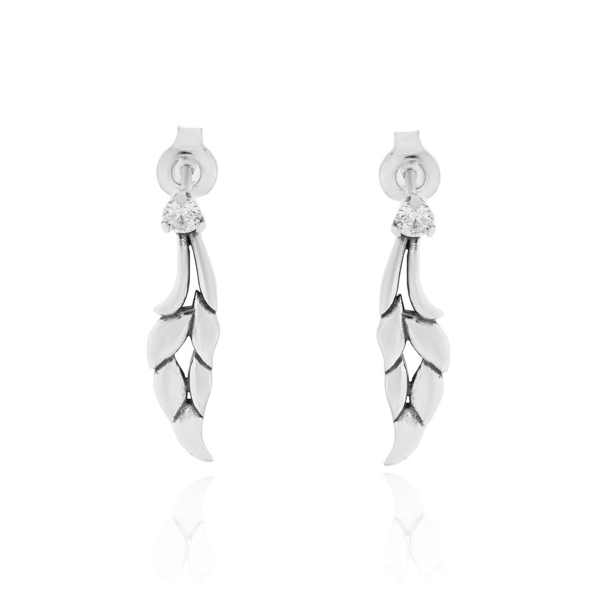Srebrne kolczyki listki z cyrkoniami sztyfty pr. 925