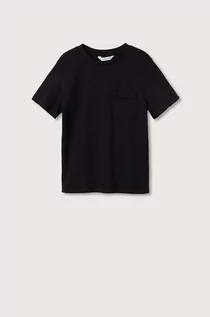 Koszulki i topy damskie - Mango Kids t-shirt bawełniany Basic2 kolor czarny gładki - grafika 1
