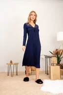 Piżamy damskie - Koszula nocna midi z koronkowym dekoltem - granat - miniaturka - grafika 1