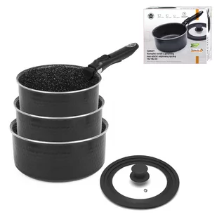 Zestaw 3 rondli z pokrywką uniwersalną powłoką marmurową i odpinaną rączką Konighoffer Handy 16 cm 18 cm 20 cm poleca EWA WACHOWICZ - Zestawy garnków i patelni - miniaturka - grafika 1