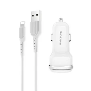 Borofone - ładowarka samochodowa 2x USB kabel Lightning w zestawie, biały - Ładowarki samochodowe - miniaturka - grafika 2