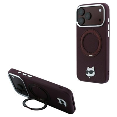 Etui KARL LAGERFELD 360 Choupette Head Pin MagSafe do Apple iPhone 17 Pro/18 Pro Burgundowy