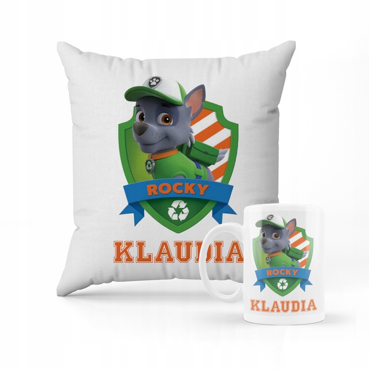 ZESTAW KUBEK + PODUSZKA PSI PATROL ROCKY + IMIĘ