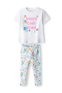 Komplety dla niemowląt - Komplet niemowlęcy - biały t-shirt + legginsy w kwiaty - grafika 1