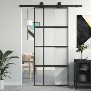 Drzwi przesuwne, czarne, 90x205 cm, szkło hartowane, aluminium 8721012120631 - Drzwi wewnętrzne - miniaturka - grafika 1