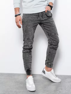 Spodnie męskie - Spodnie męskie jeansowe joggery - czarne V2 P1056 - grafika 1