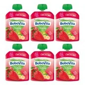 Desery dla dzieci - BoboVita Mus banan i jabłko z truskawką i kiwi po 6 miesiącu Zestaw 6 x 80 g - miniaturka - grafika 1