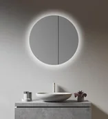 Szafki łazienkowe - Szafka z lustrem Talos LED okrągła Ø 60 cm - szafka z lustrem z oświetleniem - wysokiej jakości aluminiowy korpus - jasne lustro w neutralnym białym kolorze - szafka łazienkowa z lustrem z podwójnymi drzwiami - szafka łazienkowa z lustrem z dwiema szklanymi półkami - miniaturka - grafika 1