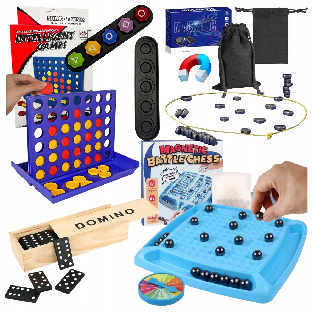 Mega Zestaw Gier 5W1 Bingo Domino Gonggi Szachy Magnetyczne Sznurek Plansza