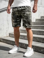 Spodenki męskie - Khaki dresowe krótkie spodenki moro męskie Denley JX700 - miniaturka - grafika 1