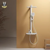 Panele prysznicowe - EMKE Kolumna prysznicowa z baterią termostatyczną, regulowany przepływ wody, 4-stopniowa słuchawka prysznicowa, Biały - miniaturka - grafika 1