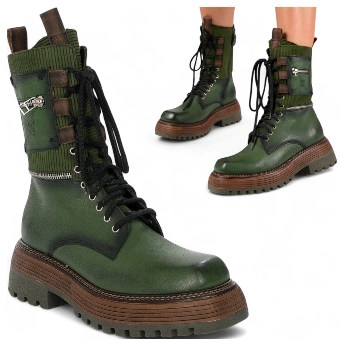 Workery Damskie Maciejka SKÓRZANE Botki Wysokie na Platformie Jesienne 39