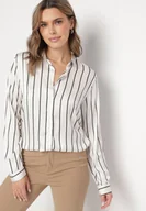 Koszule damskie - Biało-Czarna Koszula w Delikatne Paski z Podpinanymi Rękawami Berraza - miniaturka - grafika 1