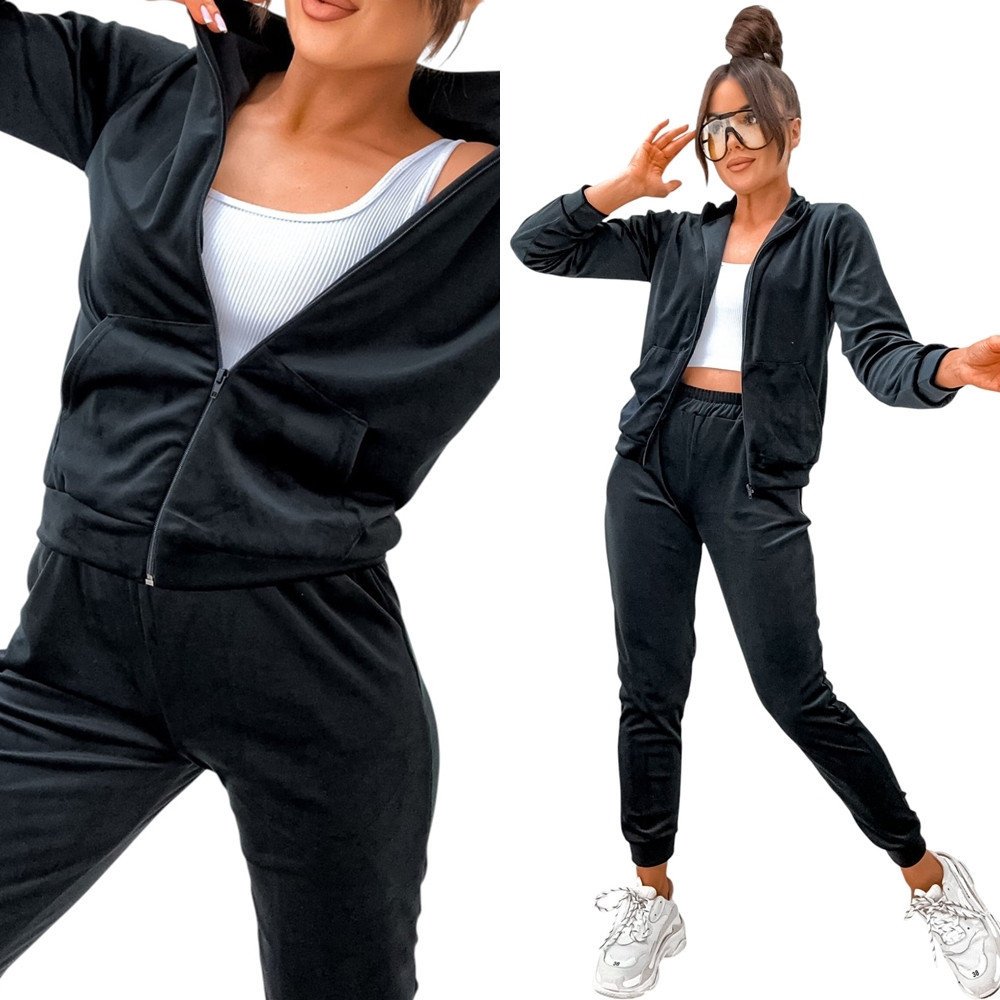Damski Dres Komplet welurowy bez kaptura 771 [Kolor czarny, Rozmiar L/XL]