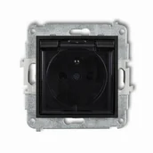 Gniazdka elektryczne - Gniazdo bryzgoszczelne Karlik Icon 12IGPB-1zdp z uziemieniem 2P+Z klapka dymna, przesłony torów prądowych czarny mat - miniaturka - grafika 1