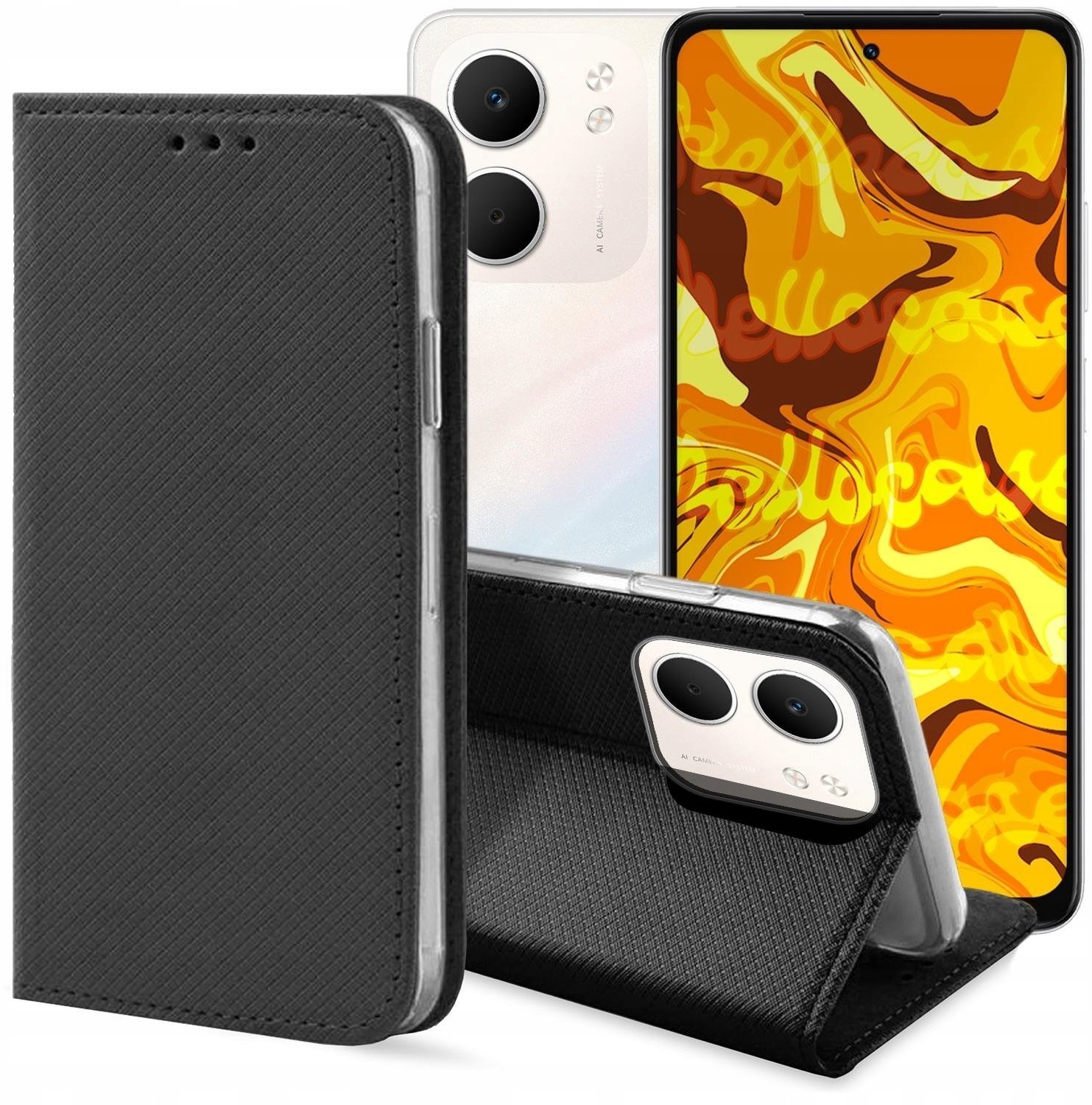 Hello Case Etui z Klapką Do Oppo A5x Czarne, Zamykane, Magnetyczne, Kabura, Ochronne