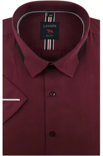 Koszule męskie - Koszula Męska Elegancka gładka bordowa z lamówką Laviino z krótkim rękawem w kroju SLIM FIT N157 - grafika 1