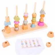 Sortery dla dzieci - Drewniana Układanka Montessori Nawlekanie Kolorowe Figurki Klocki Kształty - miniaturka - grafika 1