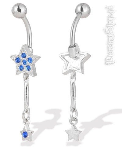 kolczyk do pępka GWIAZDKI kolor oczka NIEBIESKI [DBN3]-dł. pręta 10mm