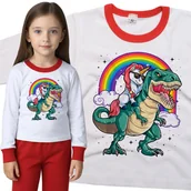 Piżamy dla dziewczynek - Piżama dziecięca Jednorożec Na Dinozaurze I Tęcza 86/92 - VoloDonum - miniaturka - grafika 1