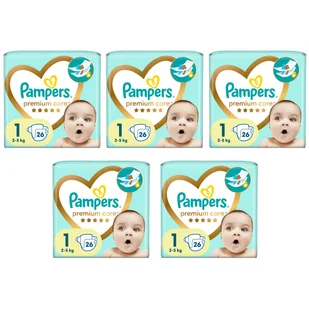 5x Pieluchy PAMPERS Premium Care Skin Comfort rozmiar 1 (2-5 kg) 26 szt - Pieluchy - miniaturka - grafika 1
