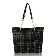 Torebki damskie - TEMU Elegancka Torba Tote w Kratę w Stylu Vintage Duża Pojemność, Modny Złoty Łańcuszek, Idealna na Codzienne Dojazdy i Niezobowiązujące Zakupy, - miniaturka - grafika 1