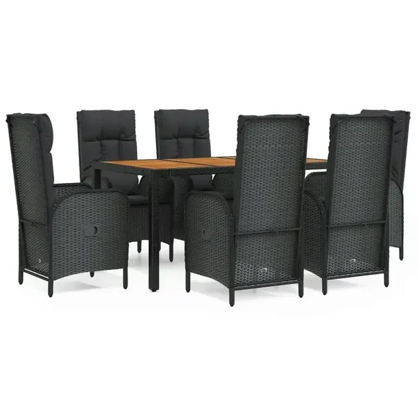 Zestaw mebli ogrodowych rattan PE czarny, stół 150x90x75 cm, krzesła 57x