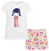 Piżamy dla dziewczynek - Piżama z krótkim rękawem dla dziewczynki, z gejszą, biała 3-8 lat - miniaturka - grafika 1