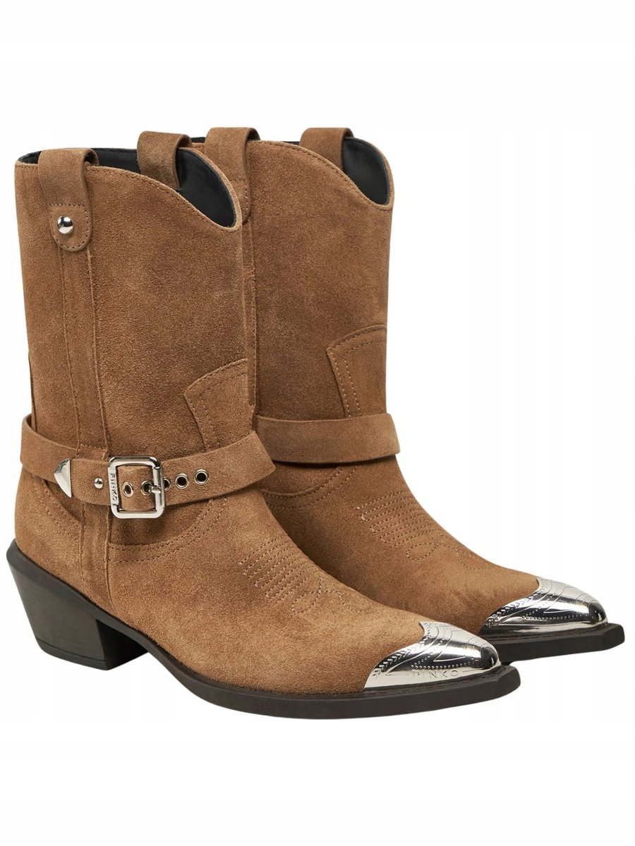 Kowbojki skórzane damskie Pinko SD0197P002 brązowy - Shoes: 39