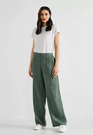 Spodnie damskie - Street One damskie spodnie lniane szerokie, Zielony (Deep Leafy Green), 42W / 32L - miniaturka - grafika 1