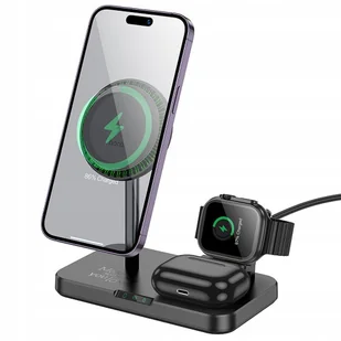 HOCO ładowarka indukcyjna 3w1 kompatybilna z Apple Watch 3A 15W CQ12 czarna - Ładowarki do telefonów - miniaturka - grafika 1