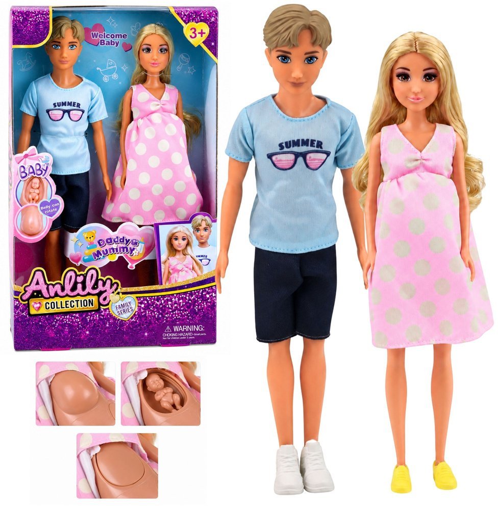 LeanToys Zestaw Lalki Anlily Rodzina Mama w Ciąży Tata Dziecko Niemowlę