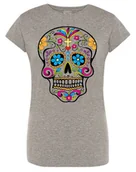 Koszulki i topy damskie - T-Shirt damski kolorowy nadruk CZASZKA r.S - miniaturka - grafika 1