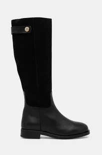 Tommy Hilfiger kozaki skórzane TH STUD LEATHER MIX LONG BOOT damskie kolor czarny na płaskim obcasie FW0FW08341 - Kozaki damskie - miniaturka - grafika 1