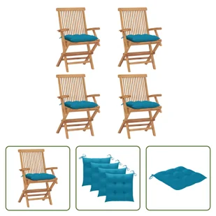 The Living Store Krzesła ogrodowe z jasnoniebieskimi poduszkami 4 szt. Lite drewno tekowe - Fotele i krzesła ogrodowe - miniaturka - grafika 1