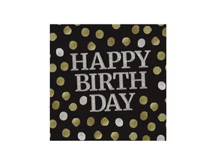 Folat Serwetki urodzinowe czarne Happy Birthday - 33 cm - 20 szt. F68002 - Dekoracje i nakrycia stołu na imprezę - miniaturka - grafika 1