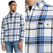 Koszule męskie - Lee RIVETED SHIRT White luźna mięsista bawełniana koszula w kratę flanela S - miniaturka - grafika 1