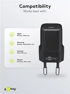 Ładowarka sieciowa USB-C PD GaN 30W Goobay CZARNA - Ładowarki do telefonów - miniaturka - grafika 2