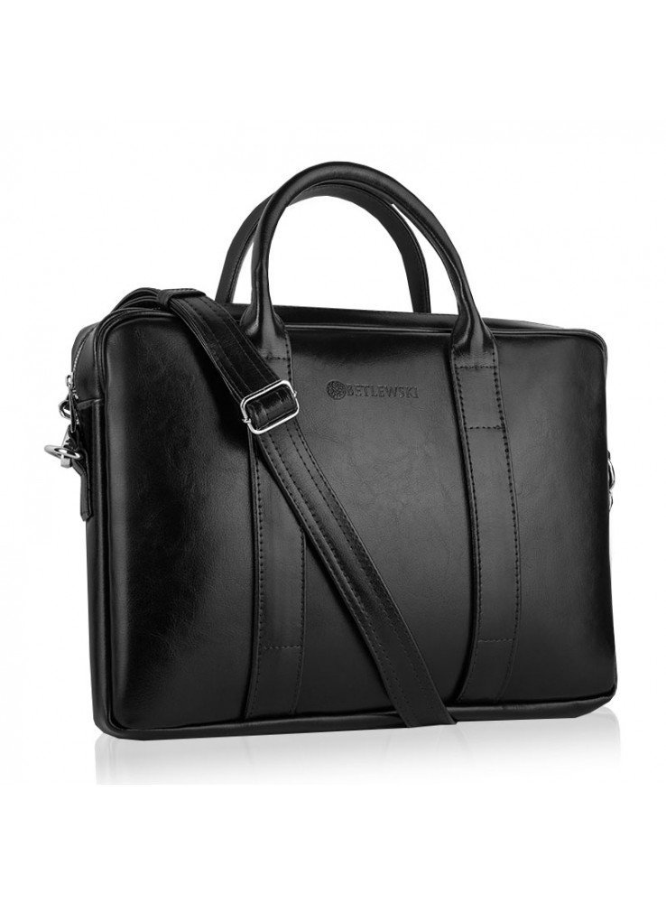 Betlewski, torba męska BTM-01 na laptopa, skórzana, czarna