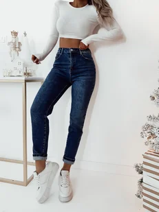 SPODNIE JEANSOWE REGULAR FIT Z WYSOKIM STANEM- GRANATOWE - Olika - Spodnie damskie - miniaturka - grafika 1