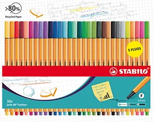 Pióro filcowe z cienką końcówką - STABILO point 88 - Opakowanie kartonowe x 30 długopisów flamastrowych, w tym 5 kolorów fluorescencyjnych - Długopisy - miniaturka - grafika 1