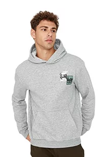 Trendyol Męska bluza z kapturem City & Nature Scenes Regularna bluza, szary melanż, L, szary melanż, L - Bluzy męskie - miniaturka - grafika 1
