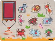 Układanki dla dzieci - WOODY Pieczątki i układanka 2 w 1 safari WD91185 - miniaturka - grafika 1