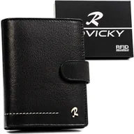 Portfele - Portfel męski skórzany czarny pionowy na zatrzask ROVICKY duży karty gotówka elegancki klasyczny prezent ochrona RFID - miniaturka - grafika 1