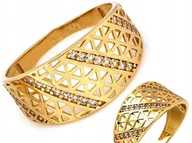 Pierścionki - Szeroki złoty ażurowy pierścionek 585 14kt zdobiony cyrkoniami 2.40g R15 - miniaturka - grafika 1